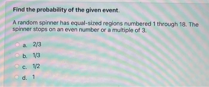 Solved Find the probability of the given event. A random | Chegg.com