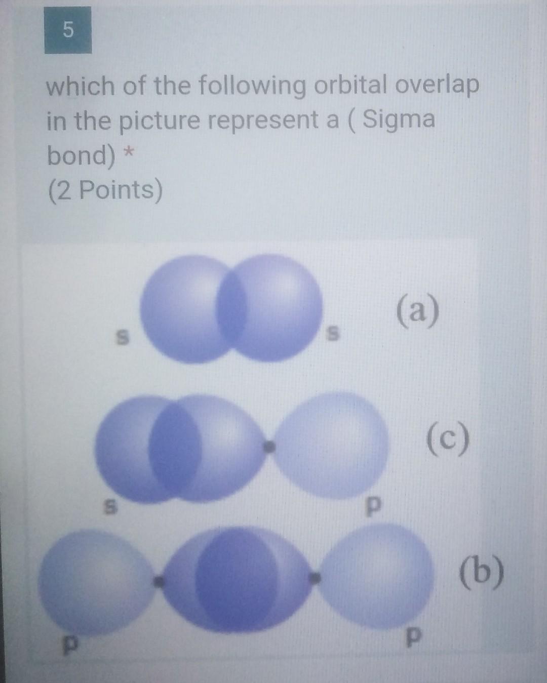 Solved 5 which of the following orbital overlap in the | Chegg.com
