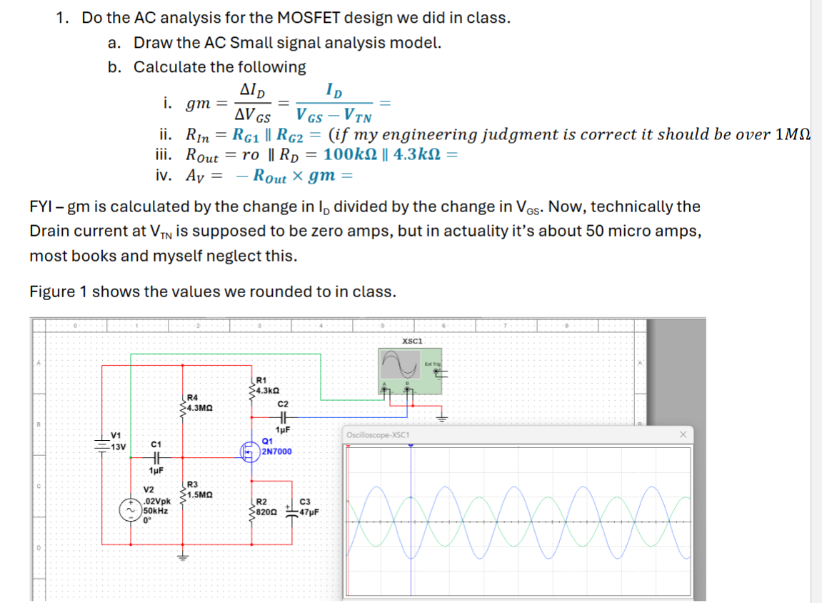Solved Do ﻿the AC ﻿analysis for the MOSFET design we ﻿did in | Chegg.com