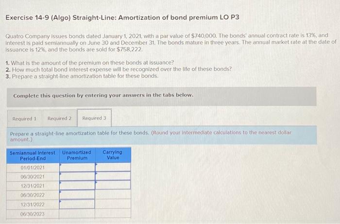 Solved Exercise 14-9 (Algo) Straight-Line: Amortization Of | Chegg.com