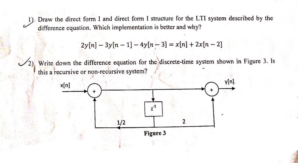 Solved 1). Draw the direct form I and direct form I | Chegg.com