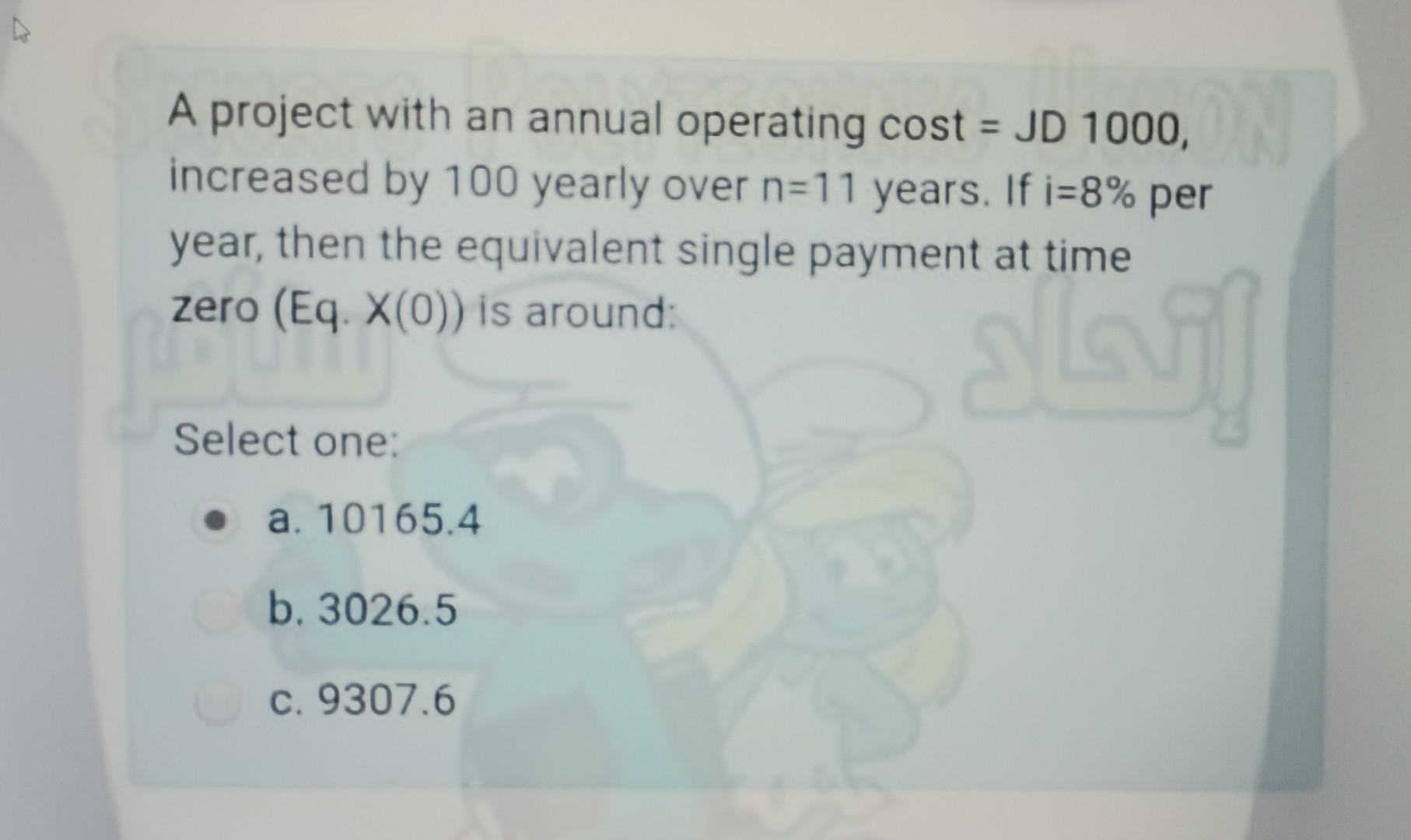 Solved A project with an annual operating cost = JD 1000 ,