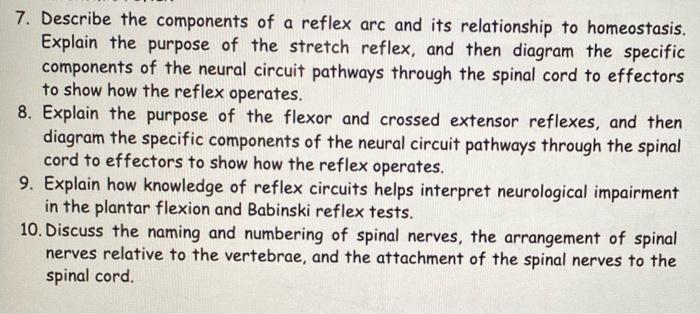 Solved 7. Describe the components of a reflex arc and its | Chegg.com