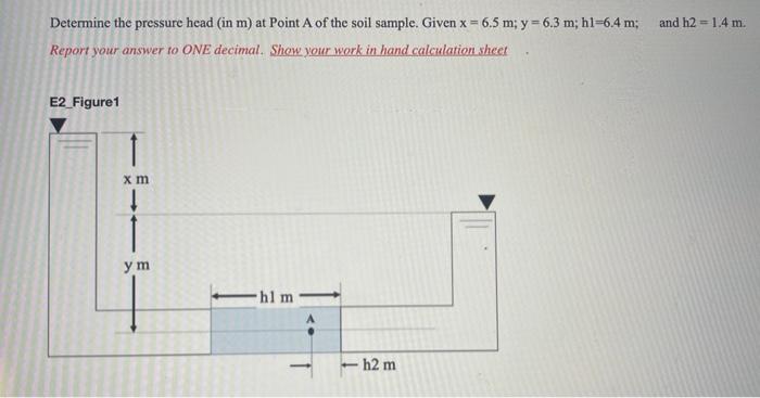 Solved and h2 = 1.4 m. Determine the pressure head (in m) at | Chegg.com