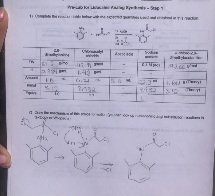 Solved PreLab for Lidocaine Analog Synthesis Step 2