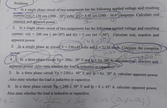 Solved 1. Problems In a single phase circuit of two | Chegg.com