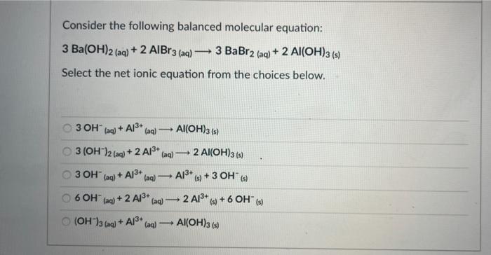 Solved Consider The Following Balanced Molecular Equation: 3 | Chegg.com