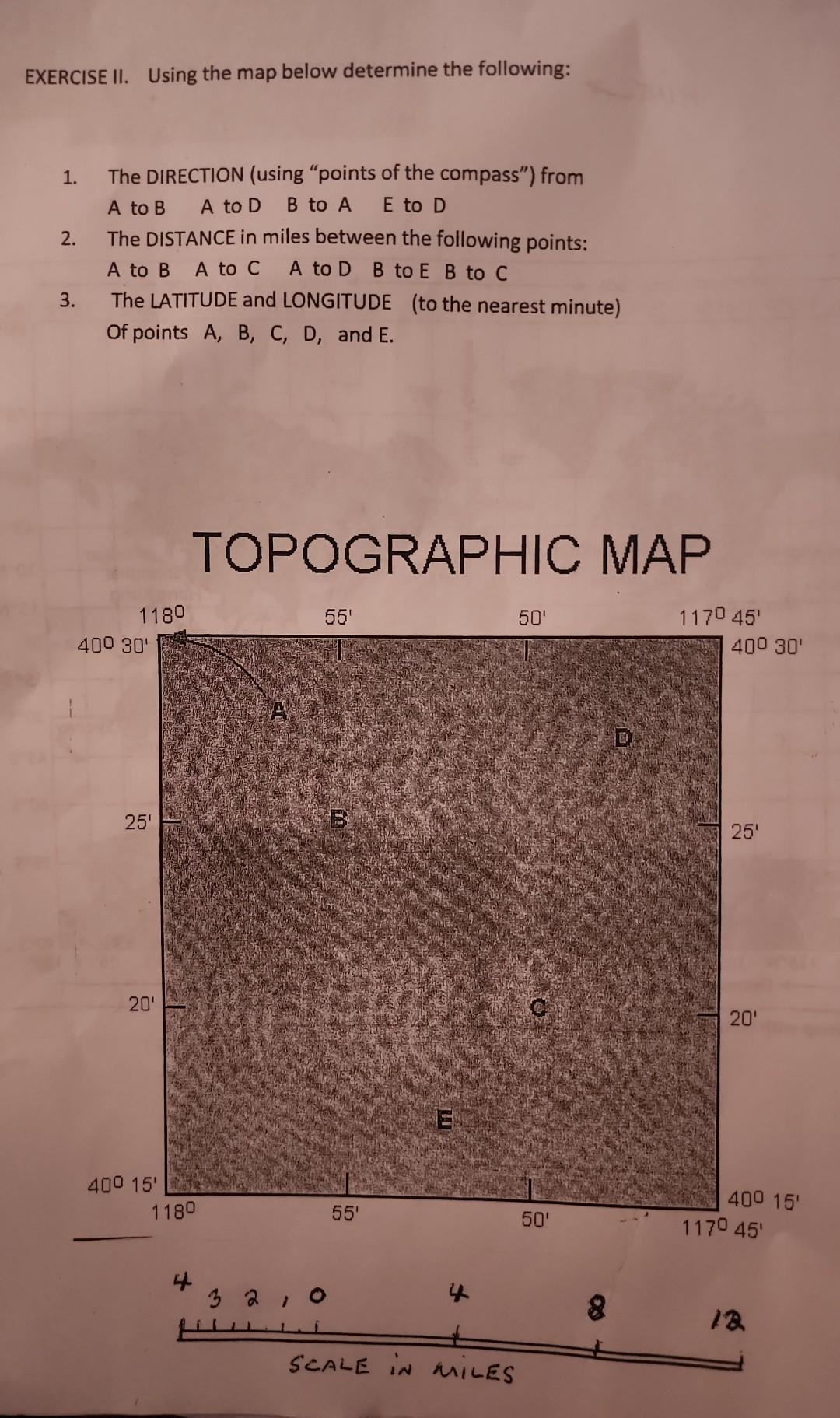 Solved EXERCISE II. Using The Map Below Determine The | Chegg.com