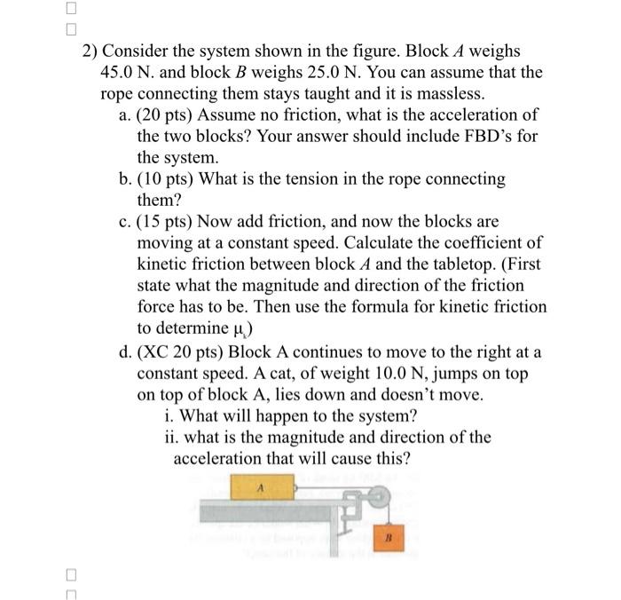 Solved 2) Consider The System Shown In The Figure. Block A | Chegg.com