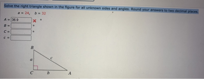 Solved Solve the right triangle shown in the figure for all | Chegg.com