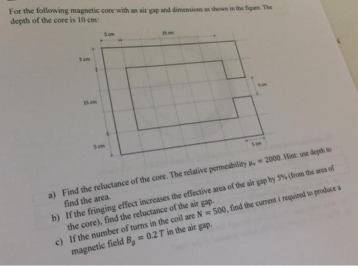 Solved For the following magnetic core with an air gap and | Chegg.com