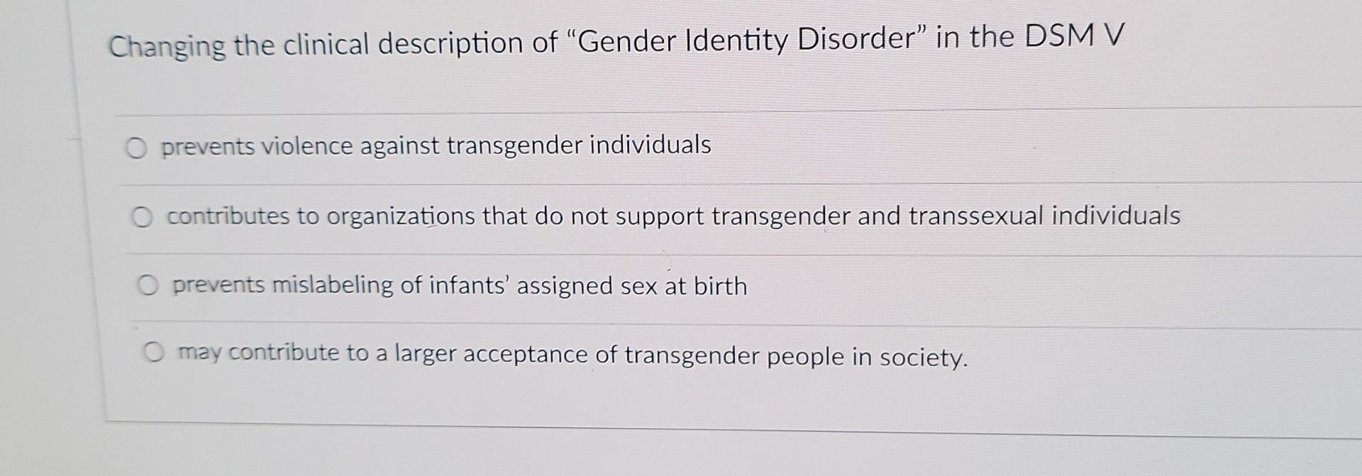 Changing The Clinical Description Of "Gender Identity | Chegg.com