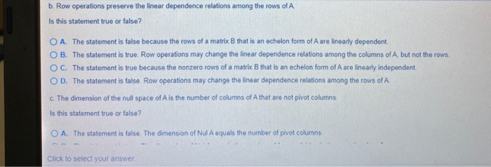 Solved For parts a through e. A is an mxn matrix. Mark each