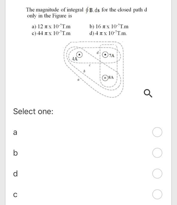 Solved The magnitude of integral B. ds for the closed path d | Chegg.com
