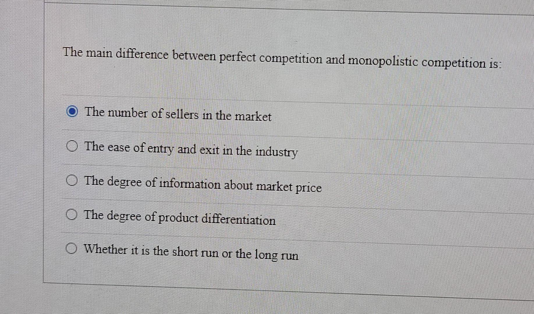 Solved The main difference between perfect competition and | Chegg.com