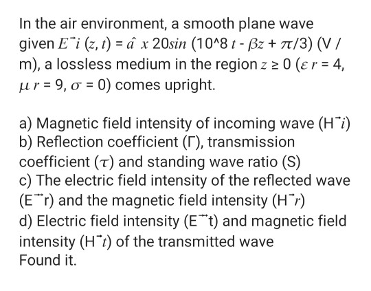 Solved In The Air Environment A Smooth Plane Wave Given Chegg Com