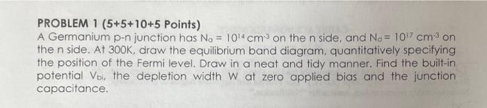 Solved PROBLEM 1 (5+5+10+5 Points) A Germanium p-n junction | Chegg.com