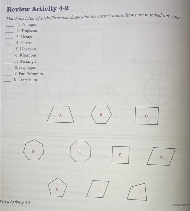 Solved Review Activity 4-2 Match the letter of each | Chegg.com