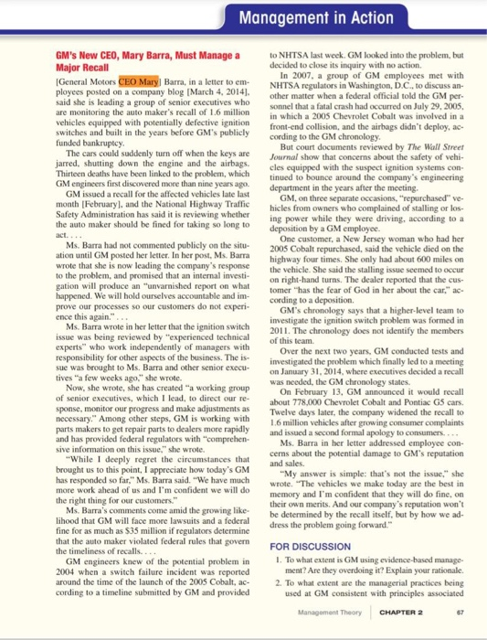 Solved Please read the Management in Action case “GM’s New | Chegg.com
