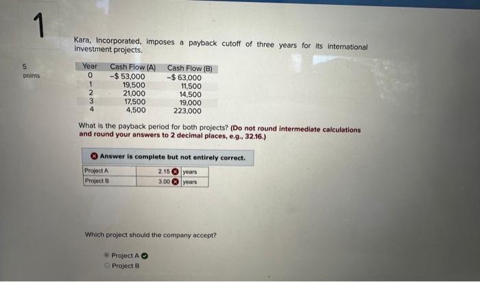 Solved Kara, Incorporated, Imposes A Payback Cutoff Of Three | Chegg.com