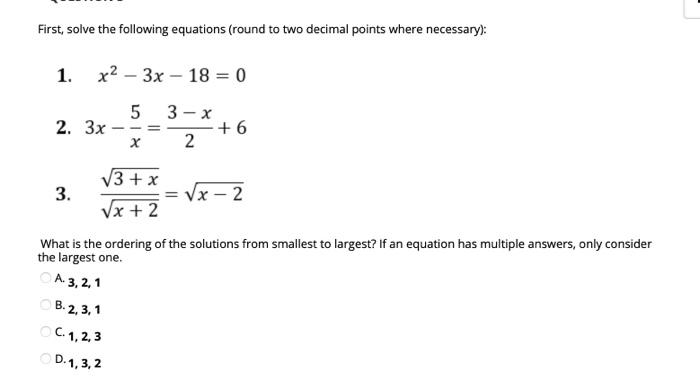 Solved First, solve the following equations (round to two | Chegg.com