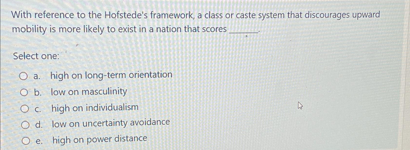 Solved With reference to the Hofstede's framework, a class | Chegg.com