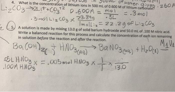 Solved of water gives. ZSON 4. What is the concentration of | Chegg.com ...