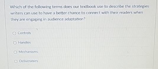 Solved Which of the following terms does our textbook use to | Chegg.com