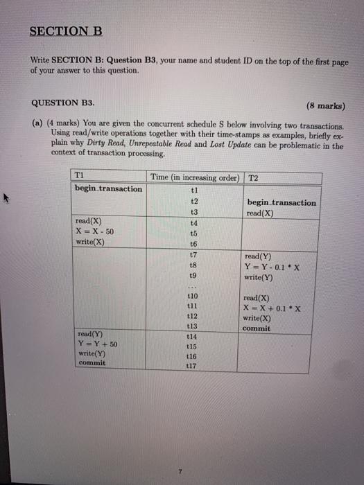 Solved SECTION B Write SECTION B: Question B3, your name and | Chegg.com