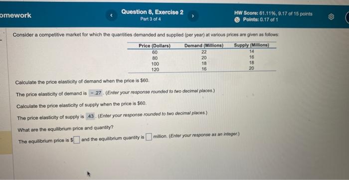 Solved Calculate The Price Elasticity Of Demand When The | Chegg.com