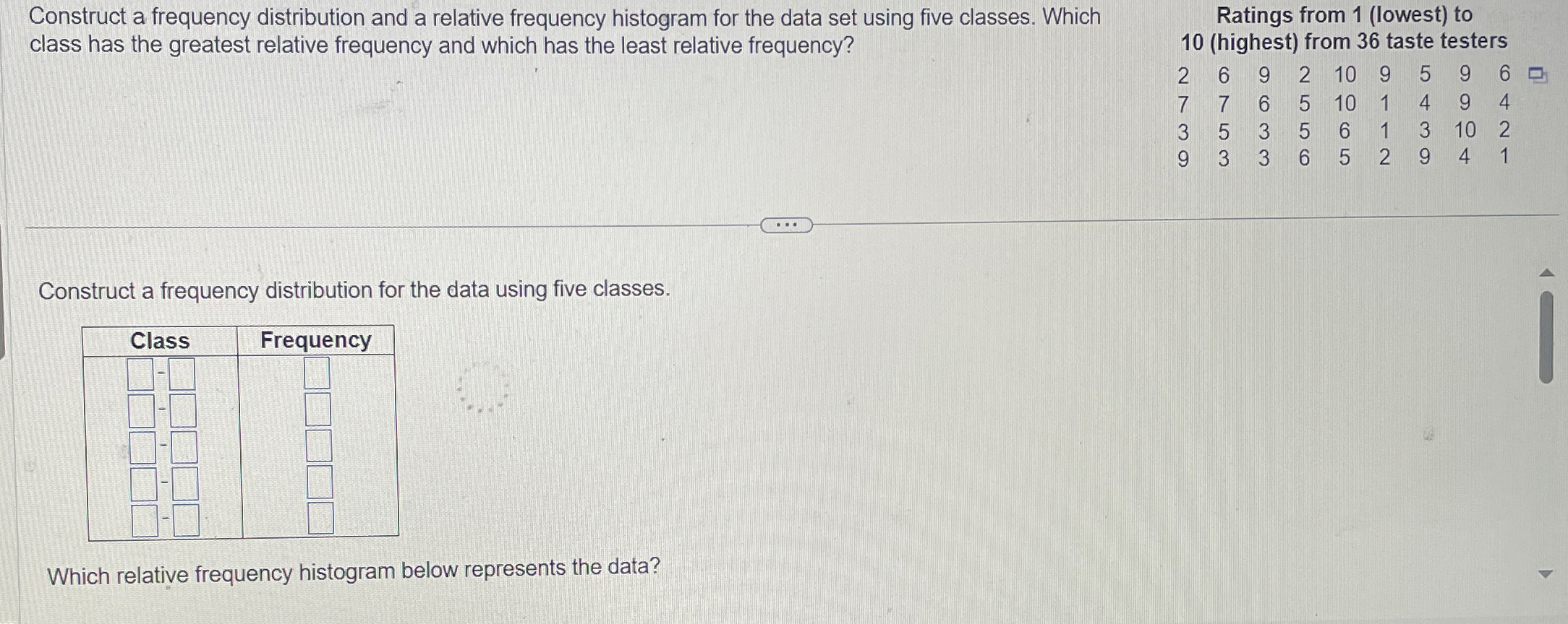 Construct a frequency distribution and a relative