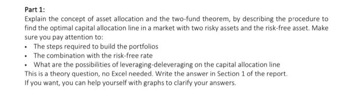 Solved Part 1: Explain the concept of asset allocation and | Chegg.com