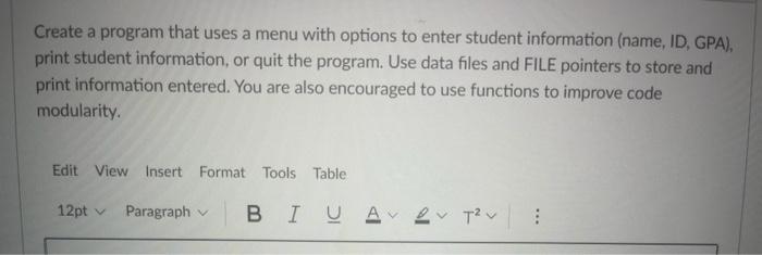 Solved Create a program that uses a menu with options to | Chegg.com