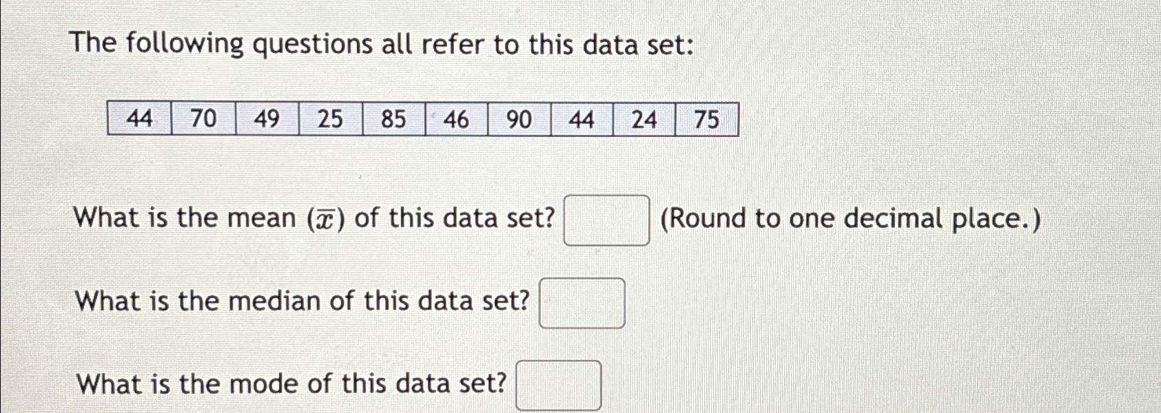 Solved The following questions all refer to this data | Chegg.com