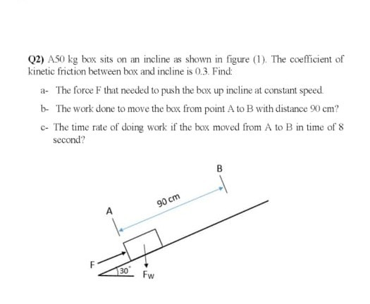 Solved (2) A50 kg box sits on an incline as shown in figure | Chegg.com