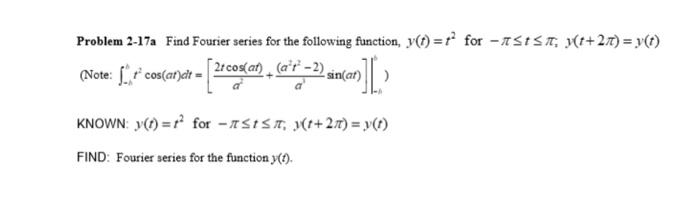 Problem 2-17a Find Fourier Series For The Following 