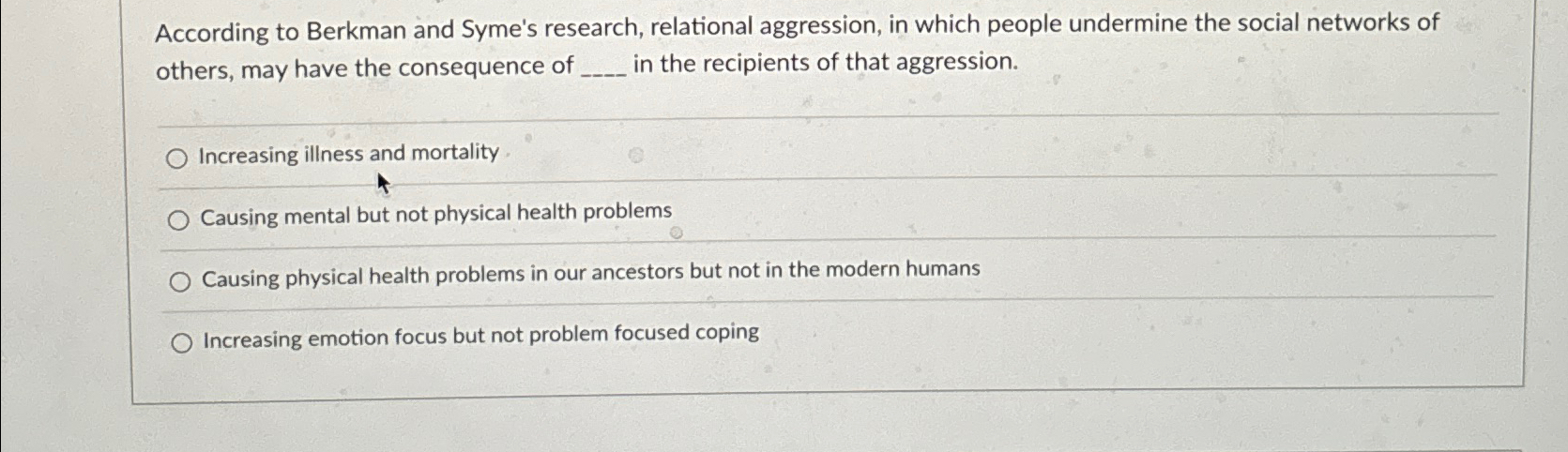 Solved According to Berkman and Syme's research, relational | Chegg.com