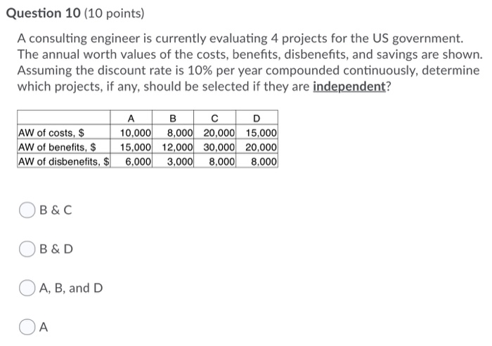 Solved Question 10 (10 points) A consulting engineer is | Chegg.com