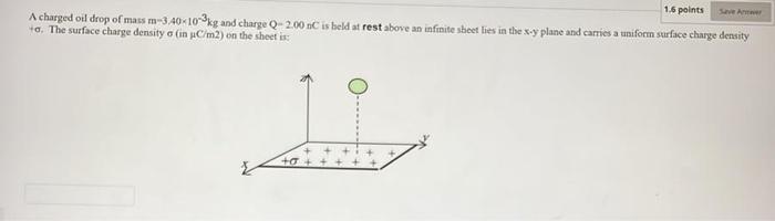 Solved 1.6 points Save A Acharged oil drop of mass | Chegg.com