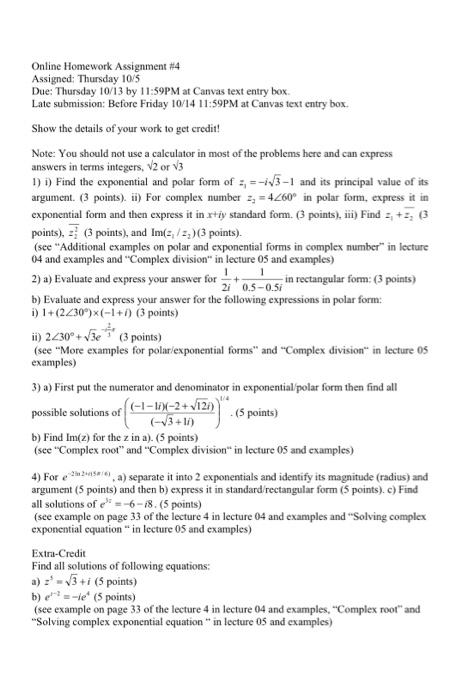 Solved Online Homework Assignment #4 Assigned: Thursday 10/5 | Chegg.com