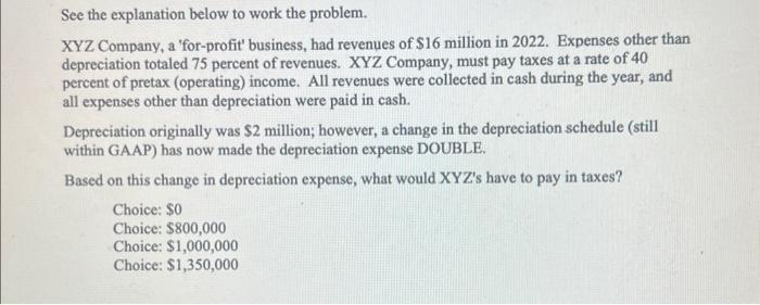 See the explanation below to work the problem.
XYZ Company, a for-profit business, had revenues of \( \$ 16 \) million in 2