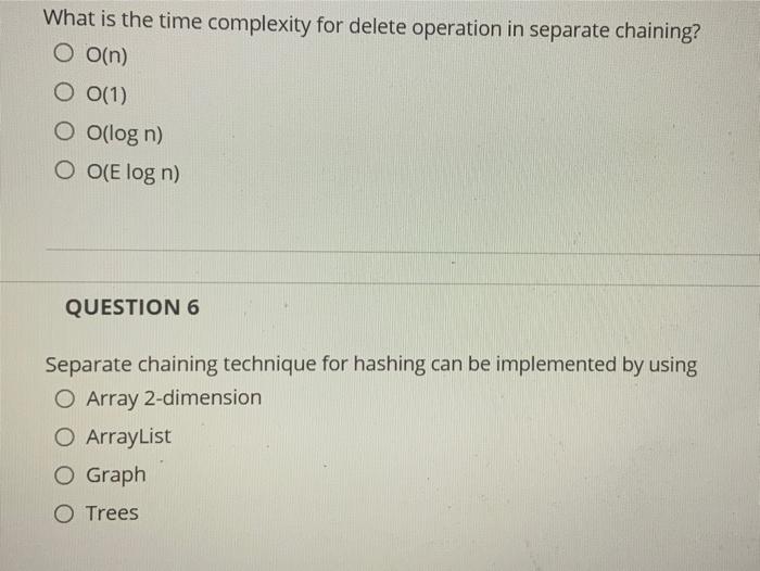 Solved What is the time complexity for delete operation in | Chegg.com