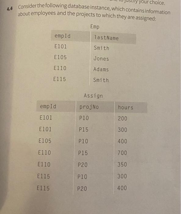 Solved your choice. 4.4 Consider the following database | Chegg.com