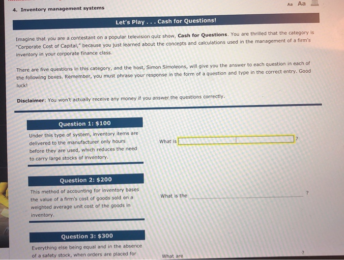 Solved Let's Play ... Cash for Questions! Imagine that you | Chegg.com