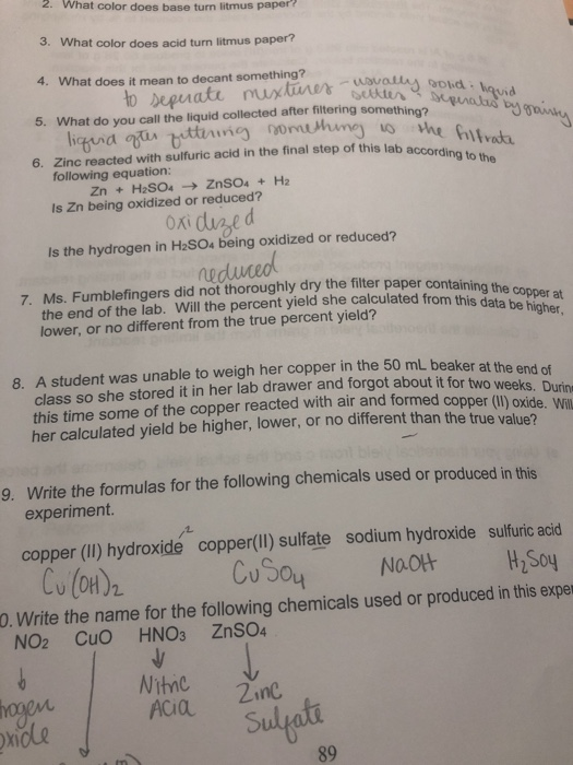 Solved 2. What color does base turn litmus paper? 3. What | Chegg.com