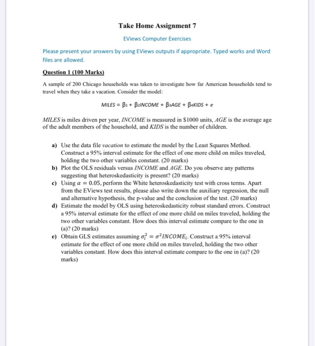 Take Home Assignment 7 EViews Computer Exercises | Chegg.com