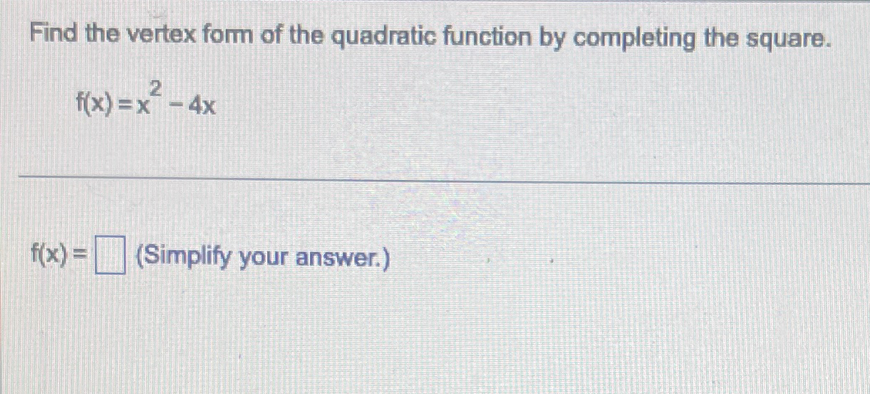 quadratic function in vertex form by completing the square