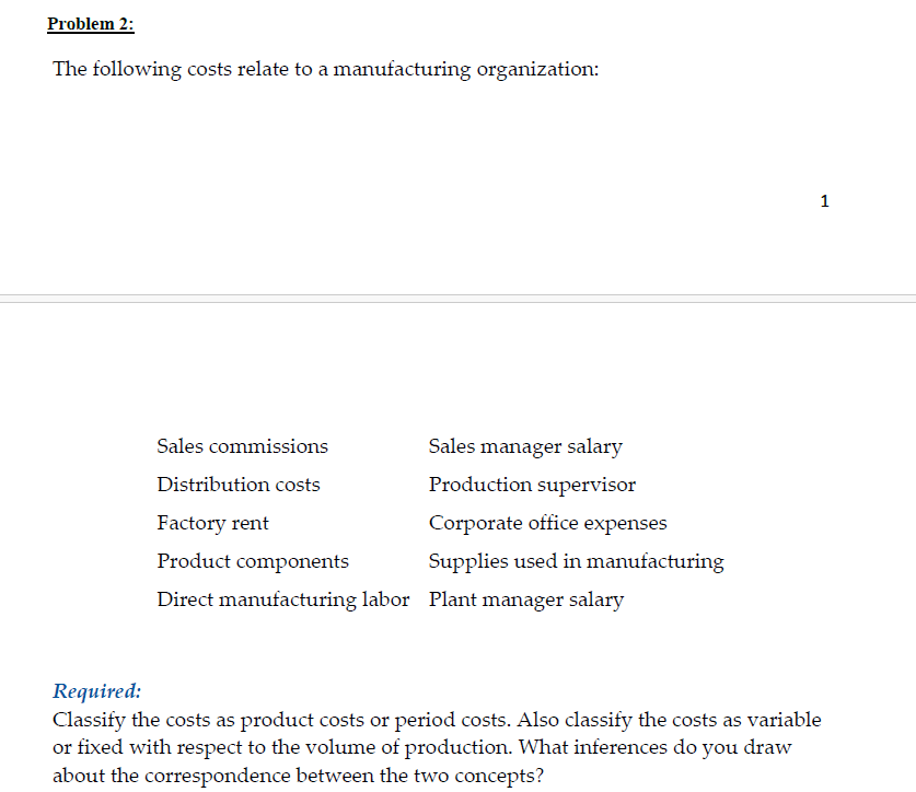 Solved Problem 2The following costs relate to a