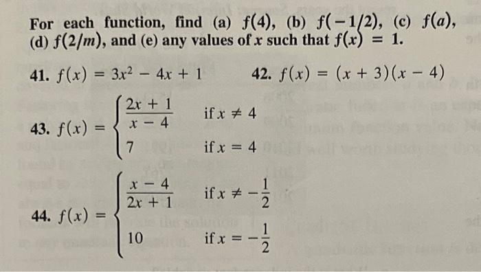 Solved For Each Function, Find (a) F(4), (b) F(-1/2), (c) | Chegg.com