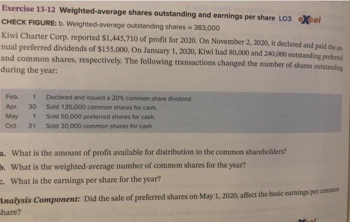 Solved Exercise 13-12 Weighted-average shares outstanding | Chegg.com